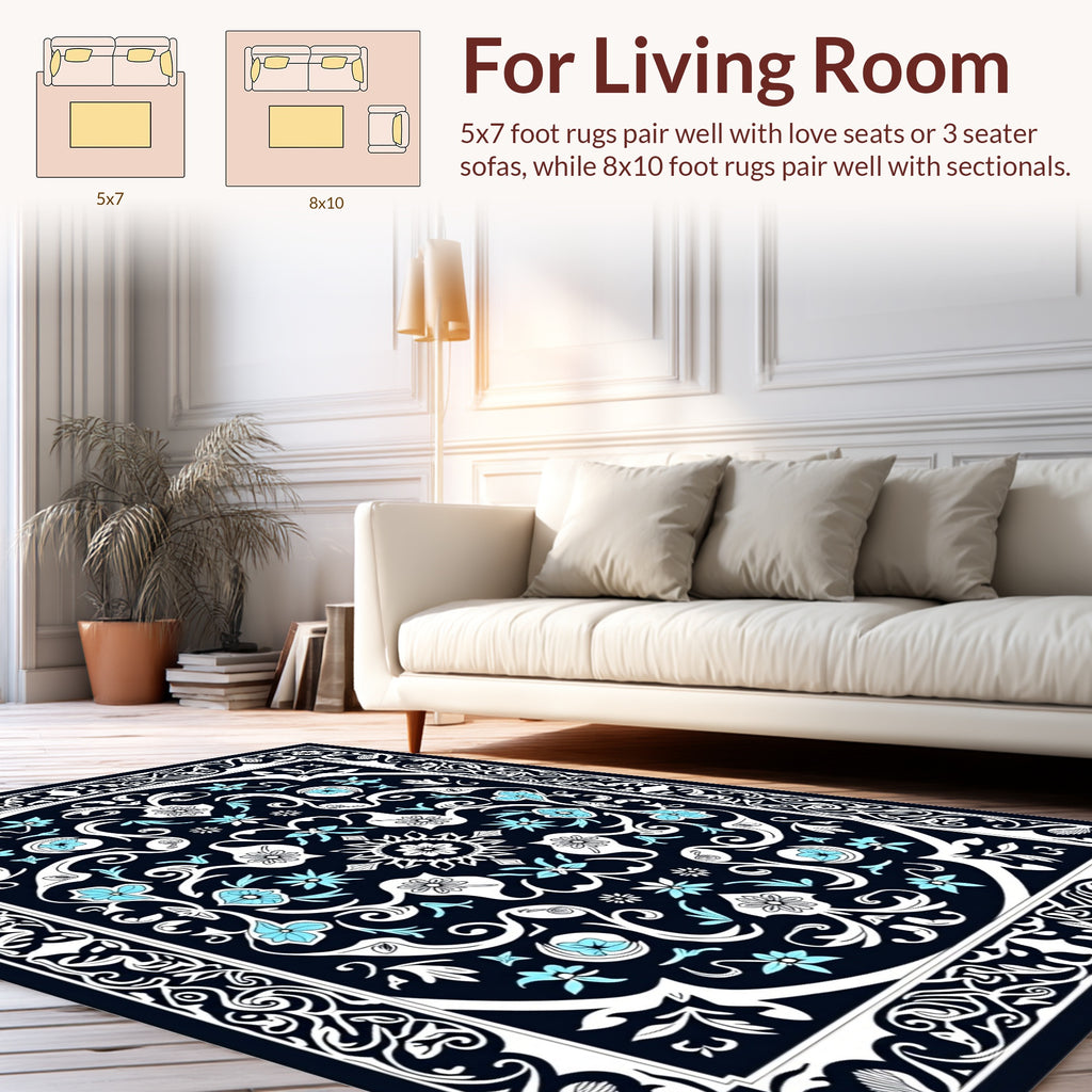 Elegant Floral Symmetry Pattern Design Rug