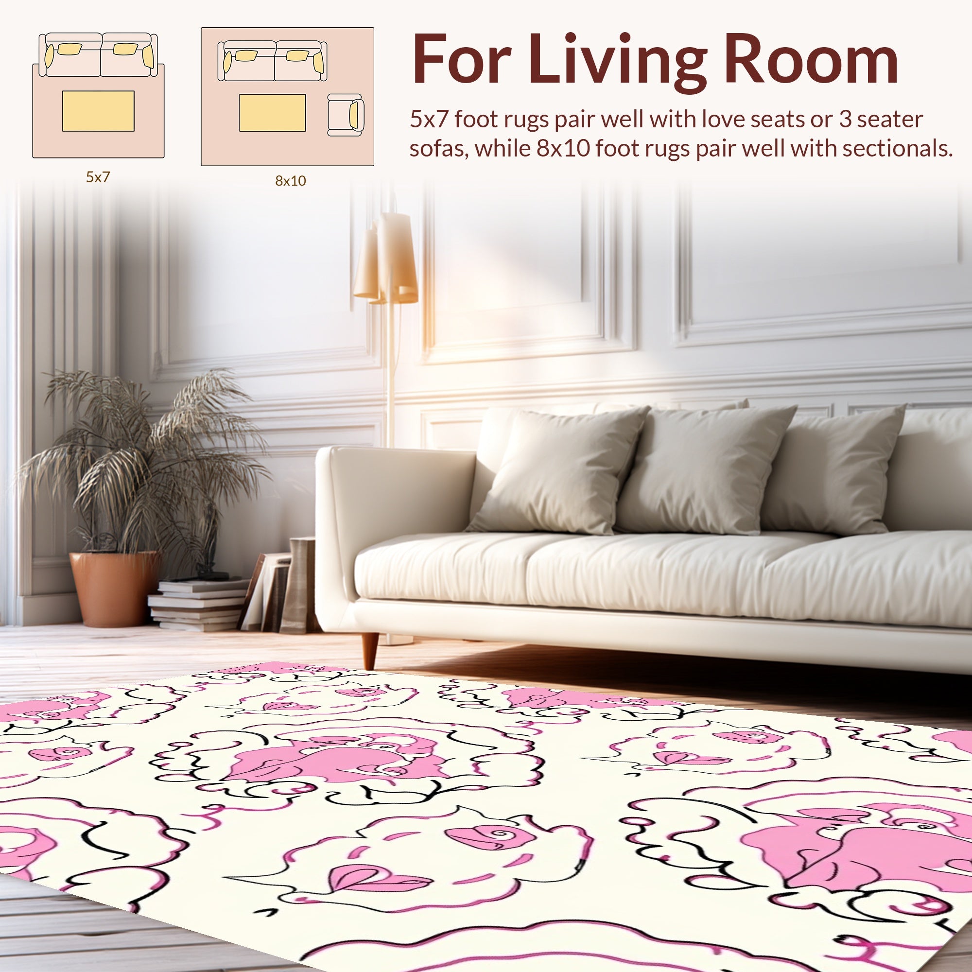 Playful Pink Black Swirling Cloud Design Rug