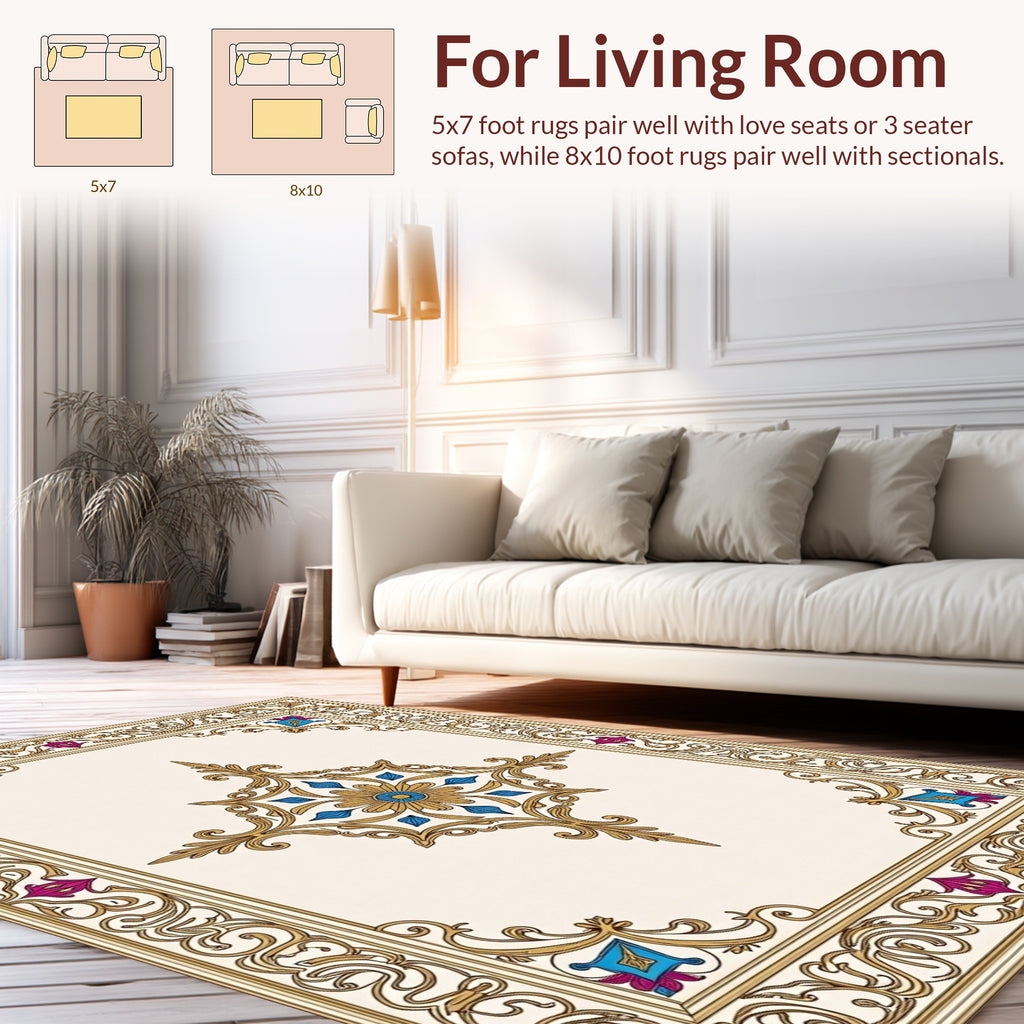 Ornate Gold Floral Centerpiece Rug