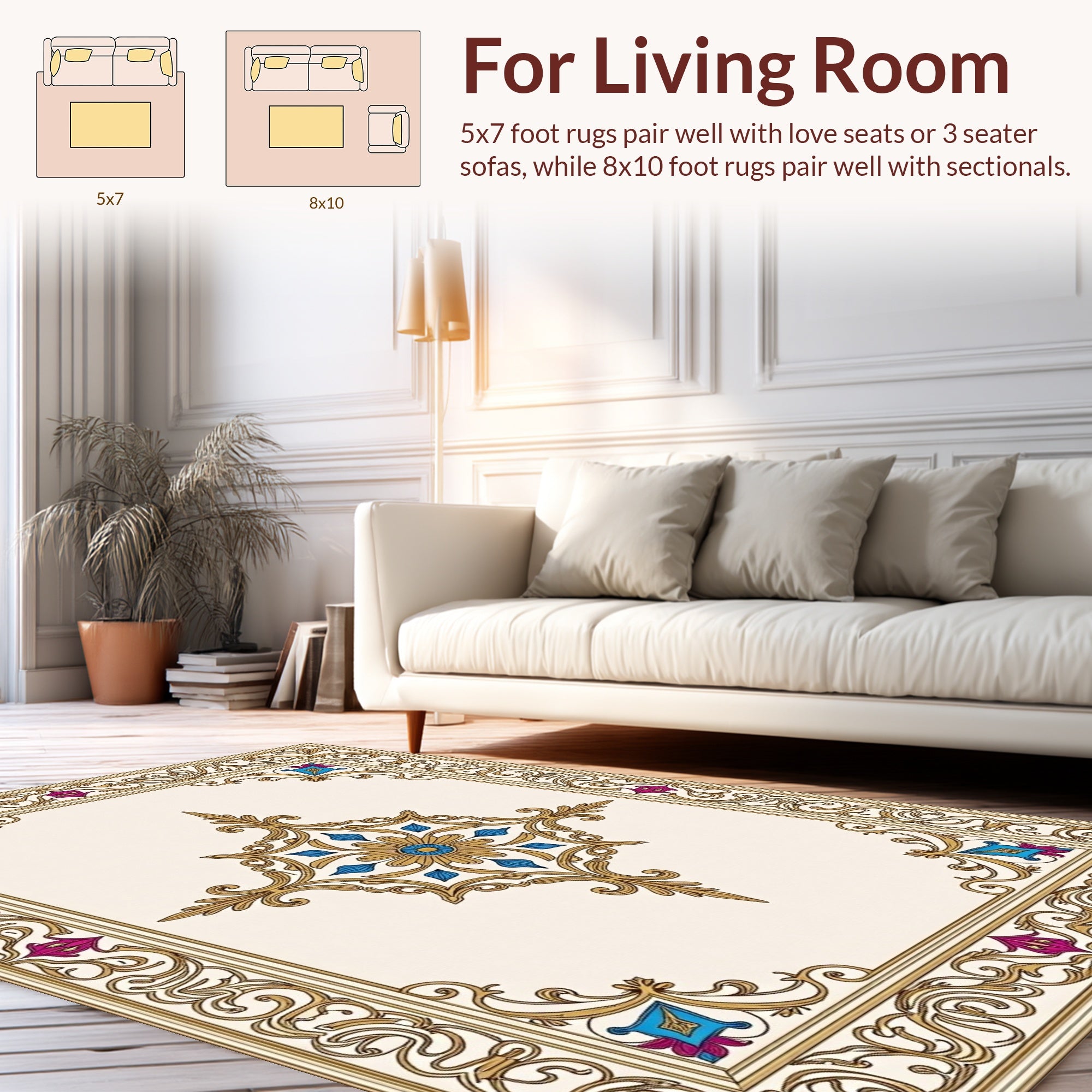 Ornate Gold Floral Centerpiece Rug