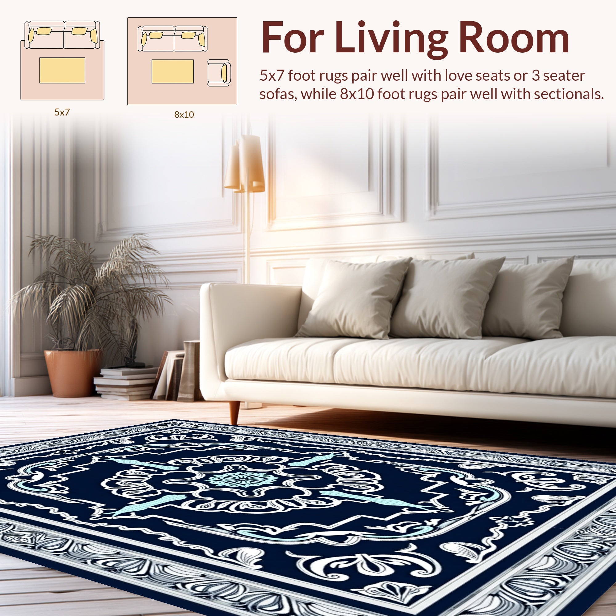 Elegant Navy Floral Mandala Design Rug