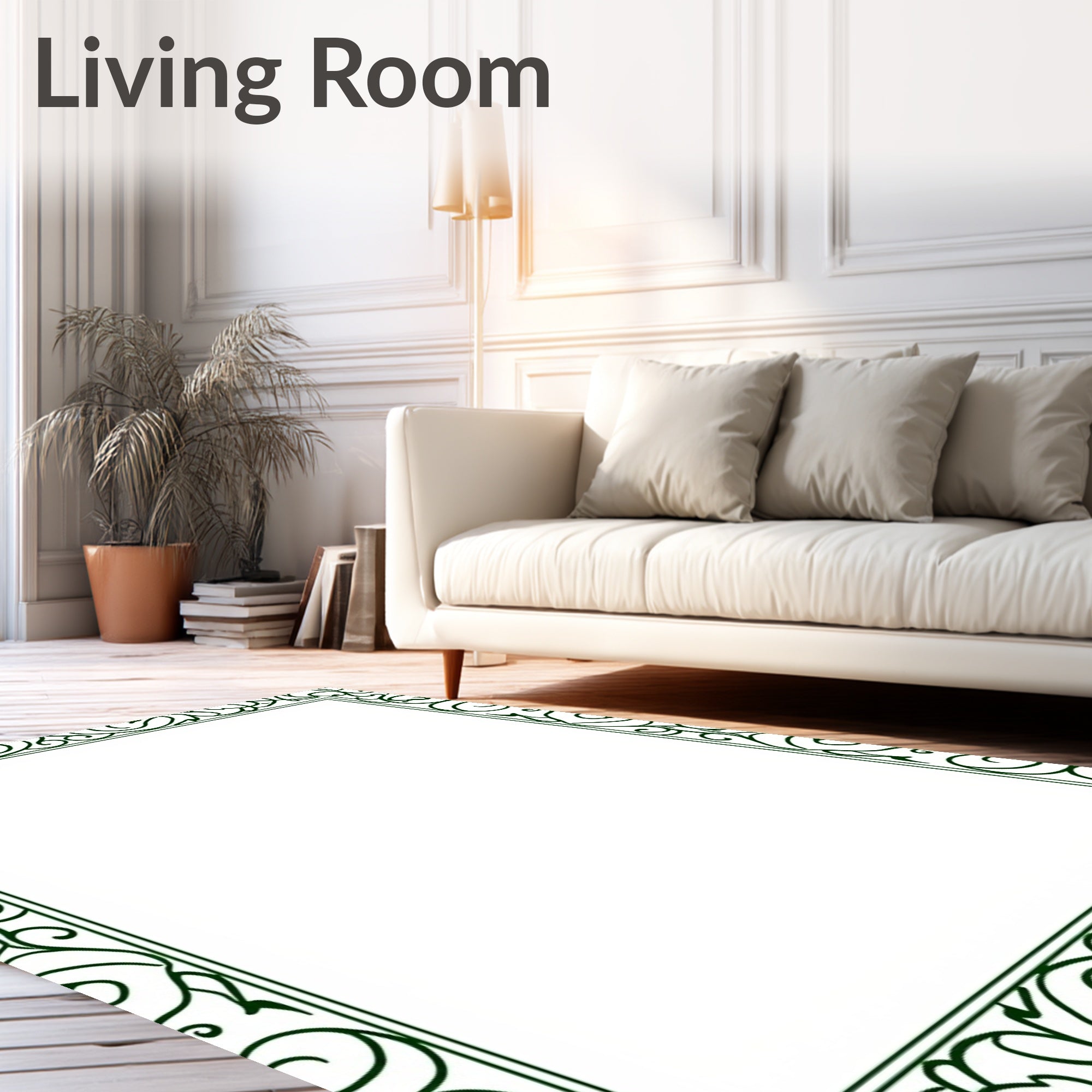 Dark Green Scroll Vine Border Rug