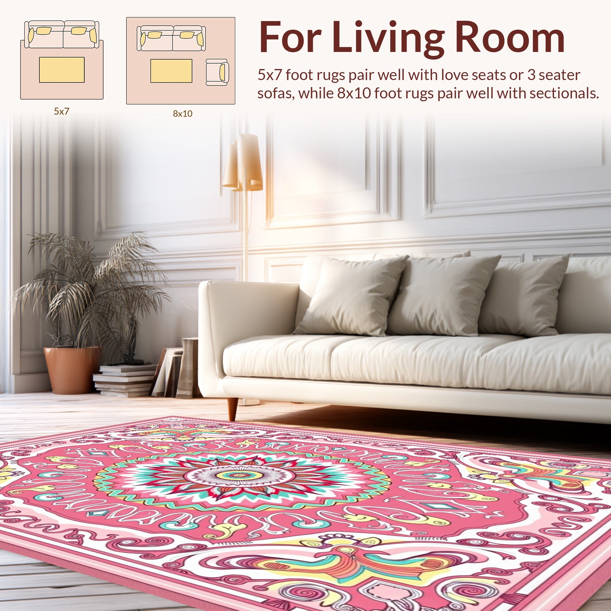 Vibrant Pink Floral Mandala Pattern Rug