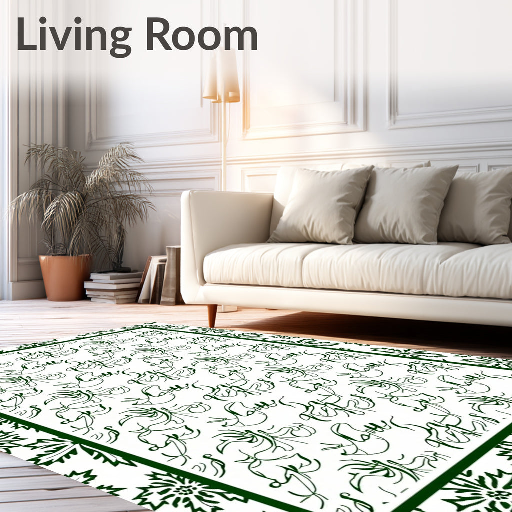 Dark Green Floral Script Medallion Rug