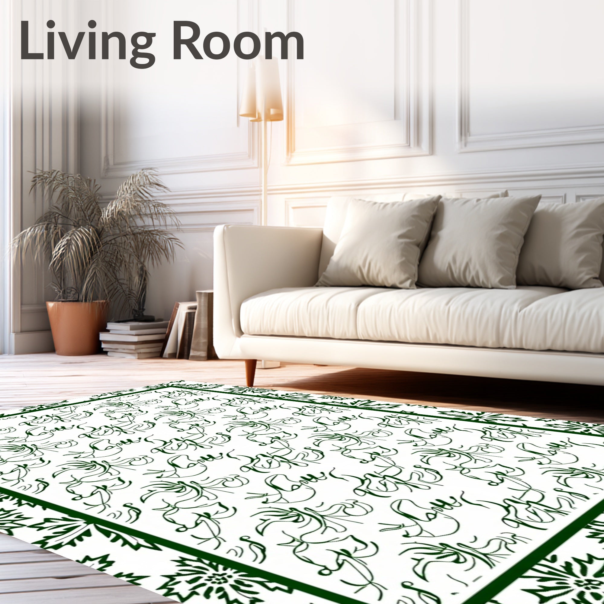 Dark Green Floral Script Medallion Rug