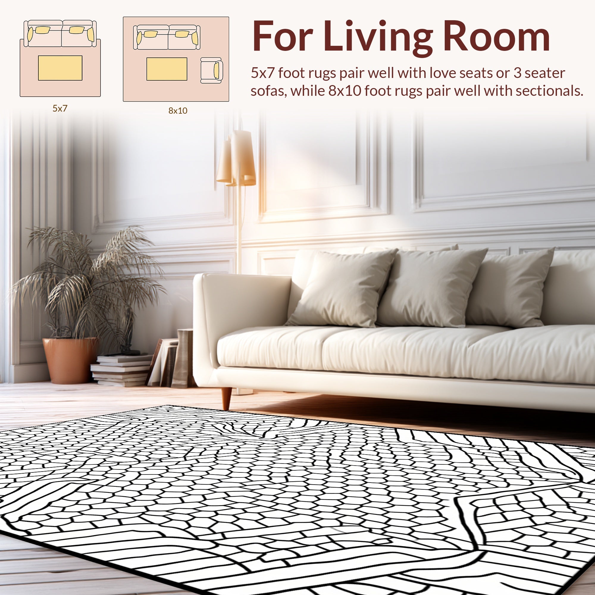 Abstract Organic Hexagonal Geometric Pattern Rug