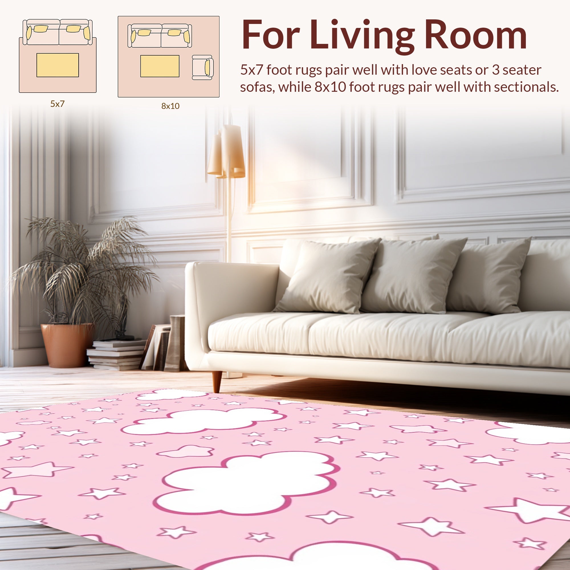 Pink Sky Clouds Stars Pattern Rug