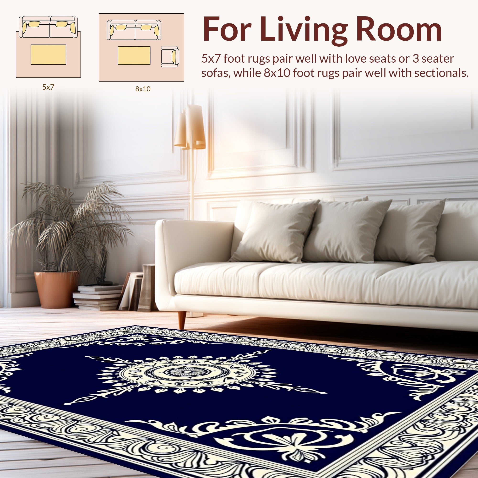 Ornate Dark Blue Floral Medallion Rug