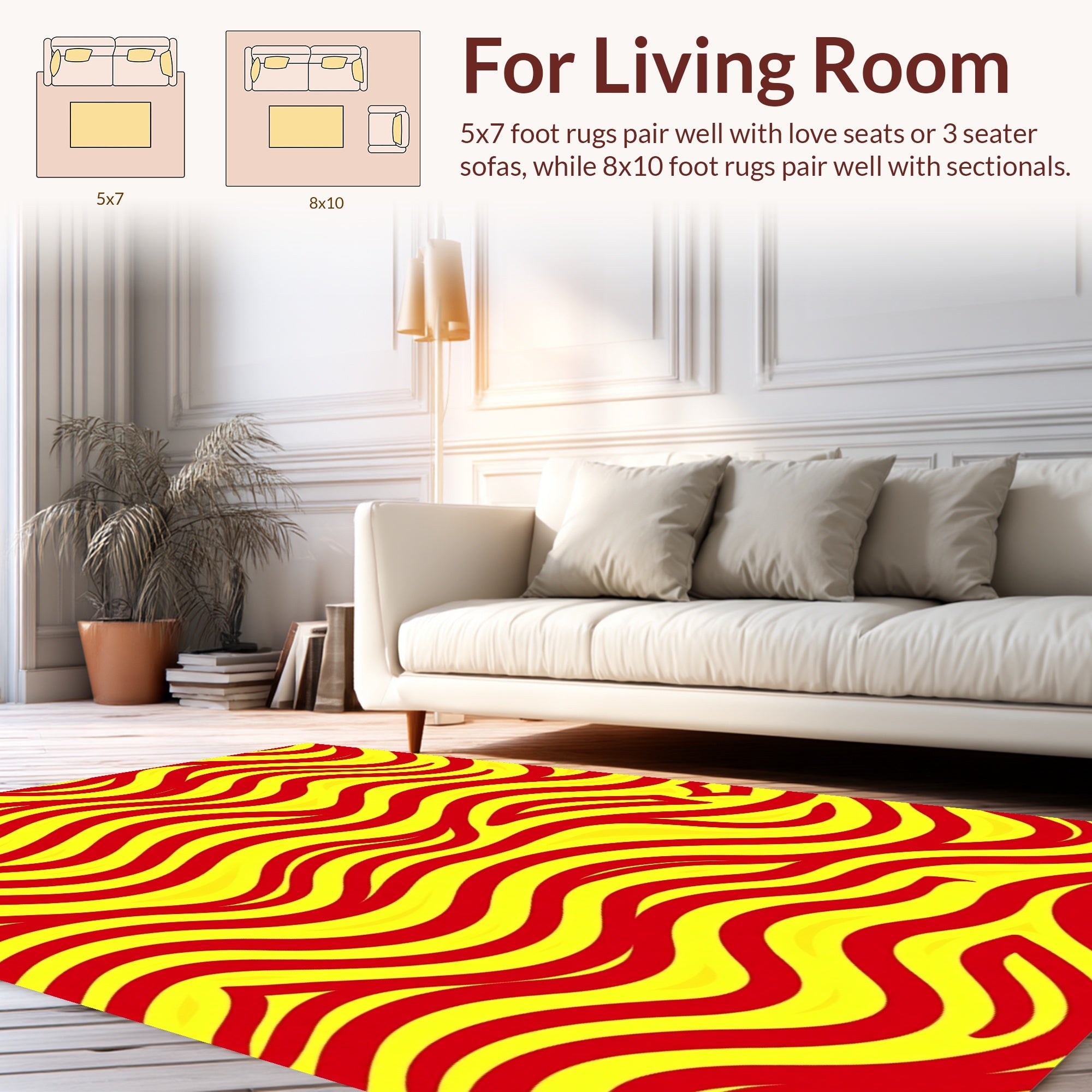 Bold Red Yellow Wavy Lines Rug
