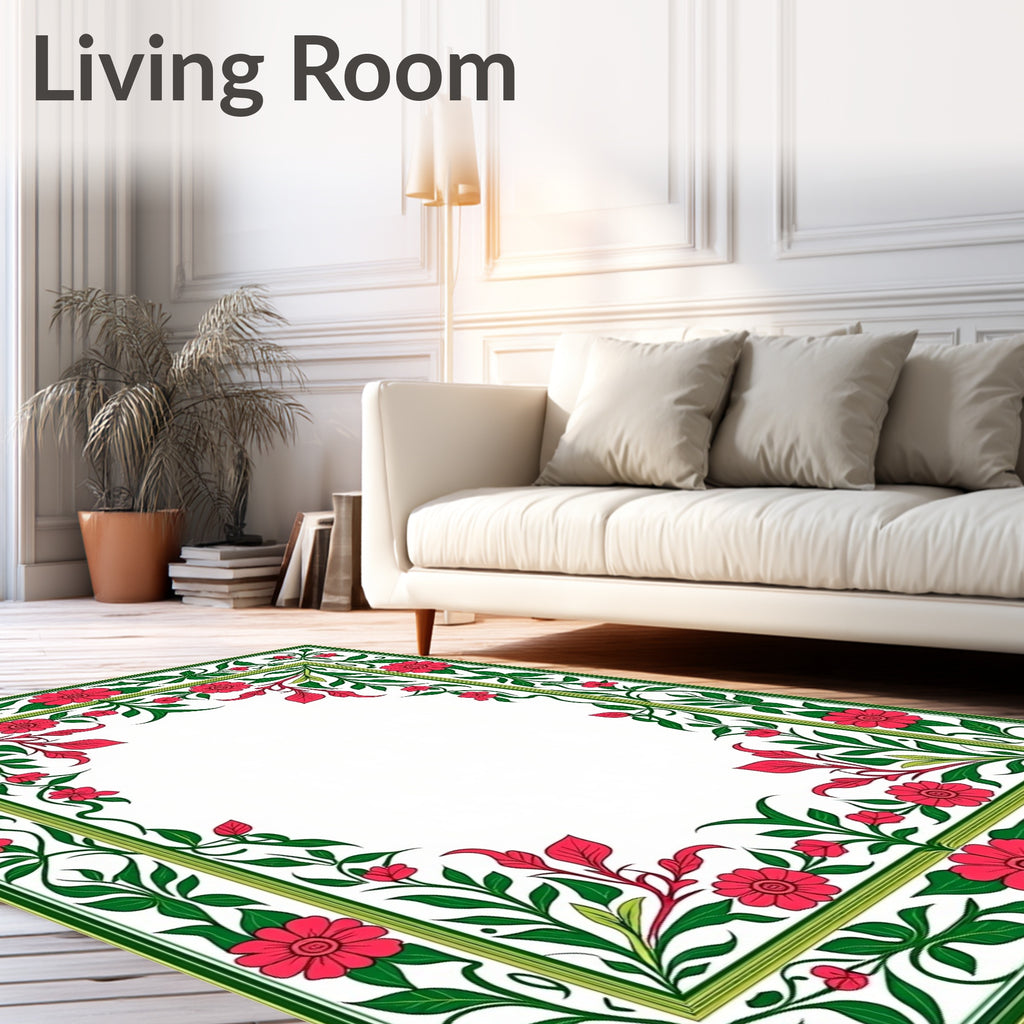 Vintage Floral Garden Border Design Rug