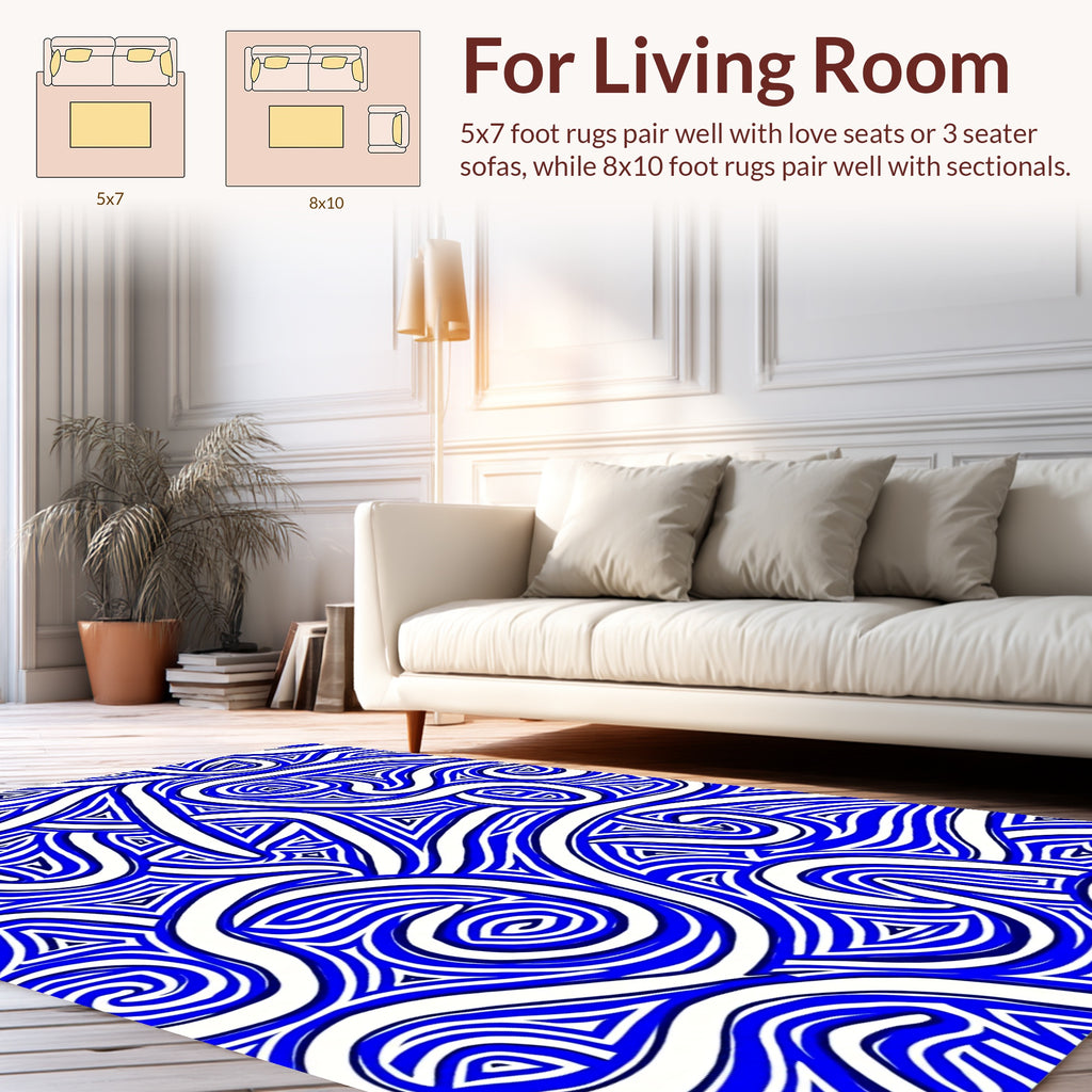 Blue White Swirling Abstract Pattern Rug