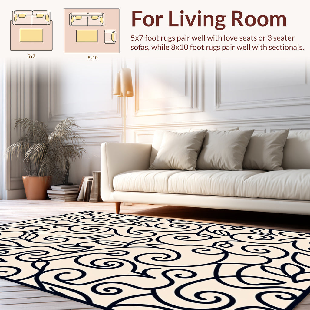 Elegant Swirl and Leaf Pattern Rug