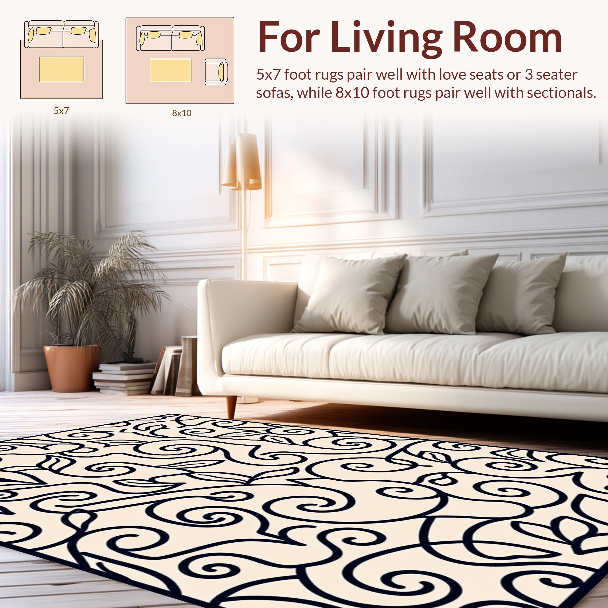 Elegant Swirl and Leaf Pattern Rug