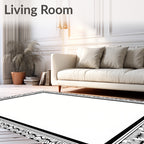 Ornate Black and White Floral Border Rug