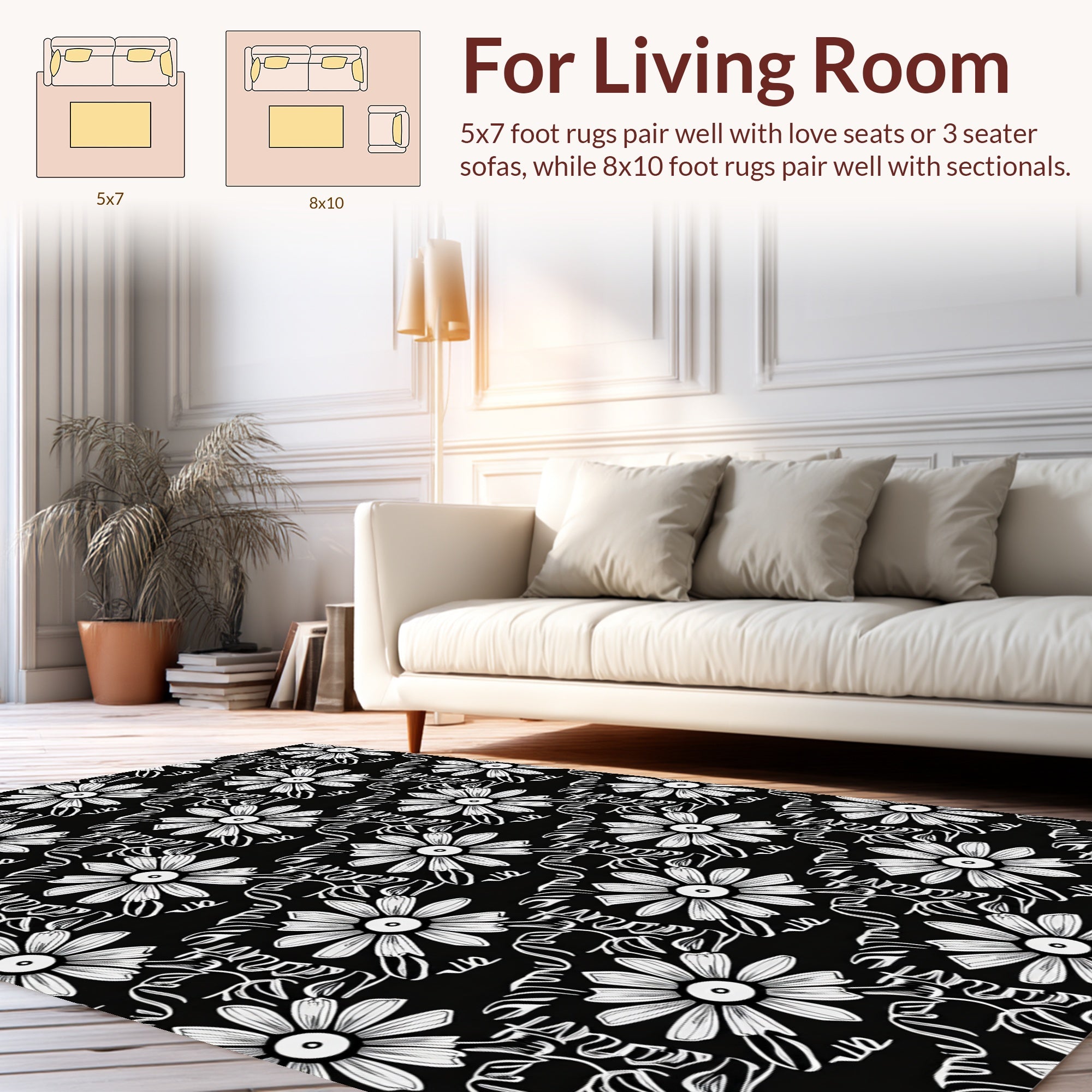 Densely Packed Floral Sketch Pattern Rug