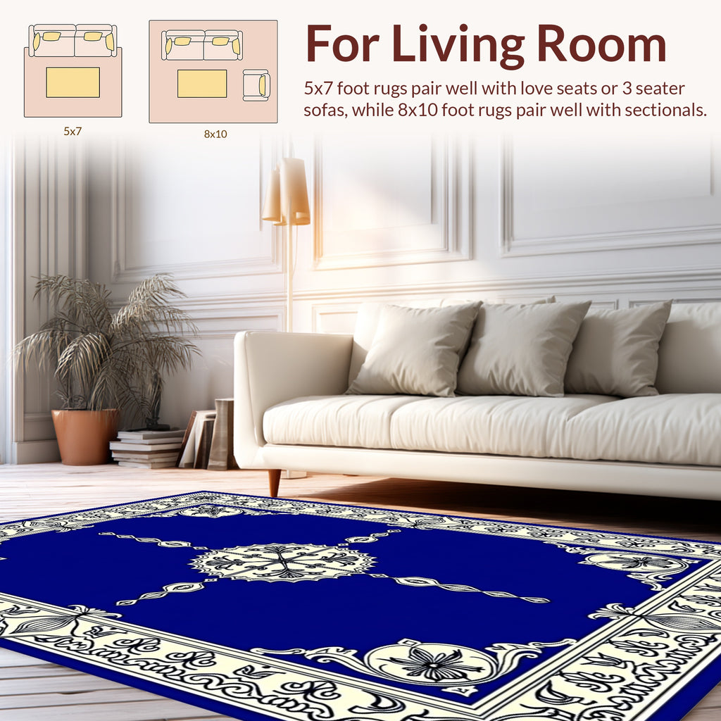 Classic Blue Cream Floral Medallion Rug