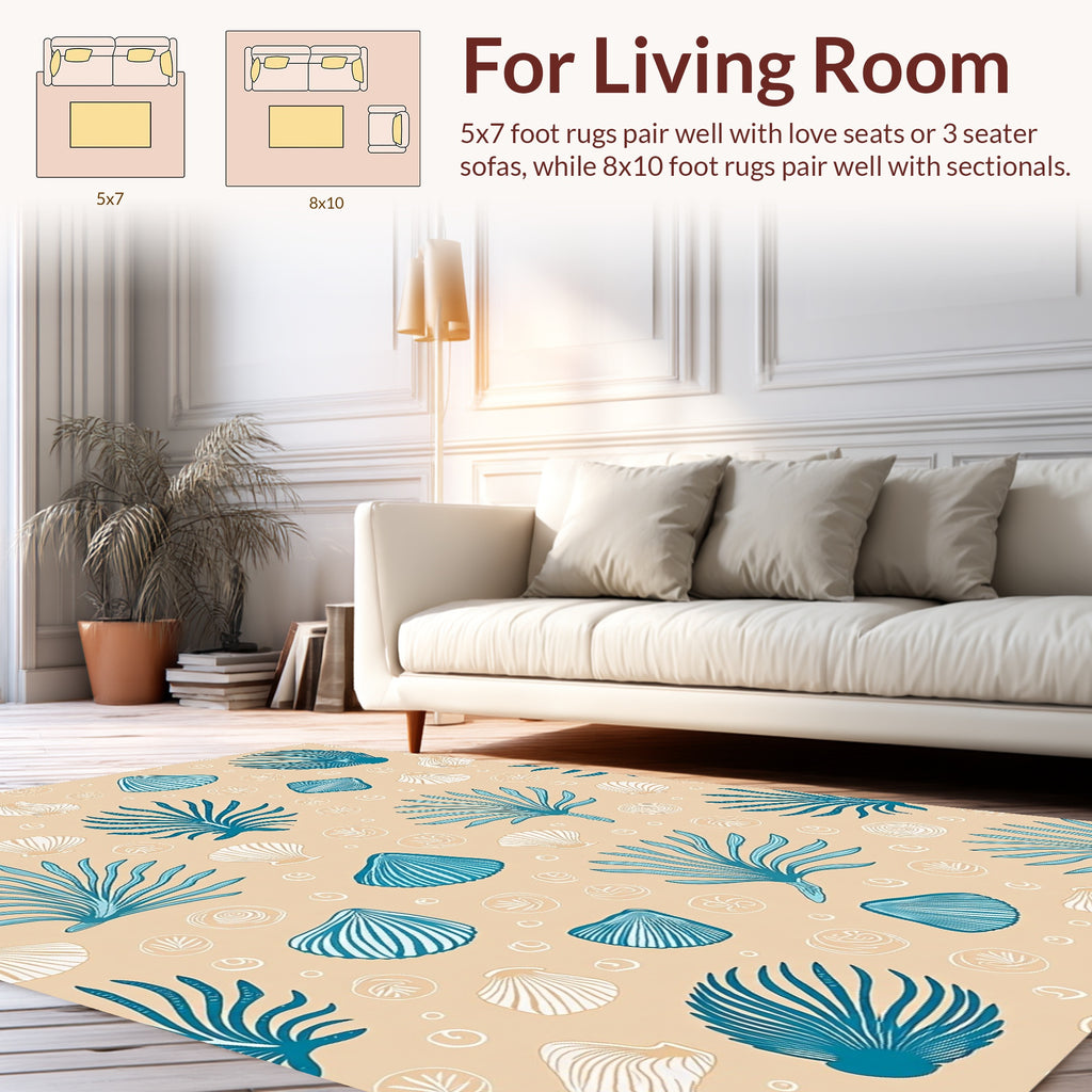 Coastal Seashell Palm Leaf Pattern Rug