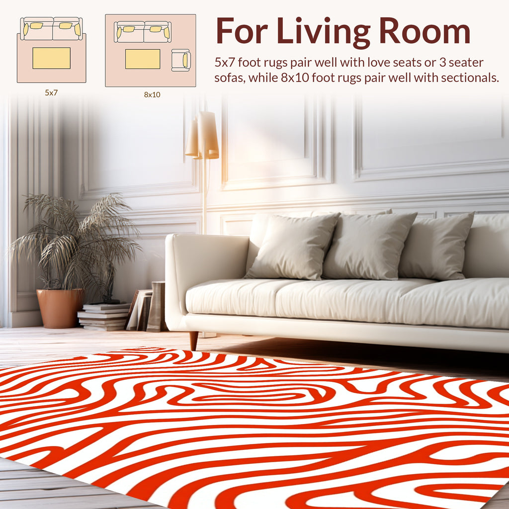 Bold Red Wavy Lines Design Rug