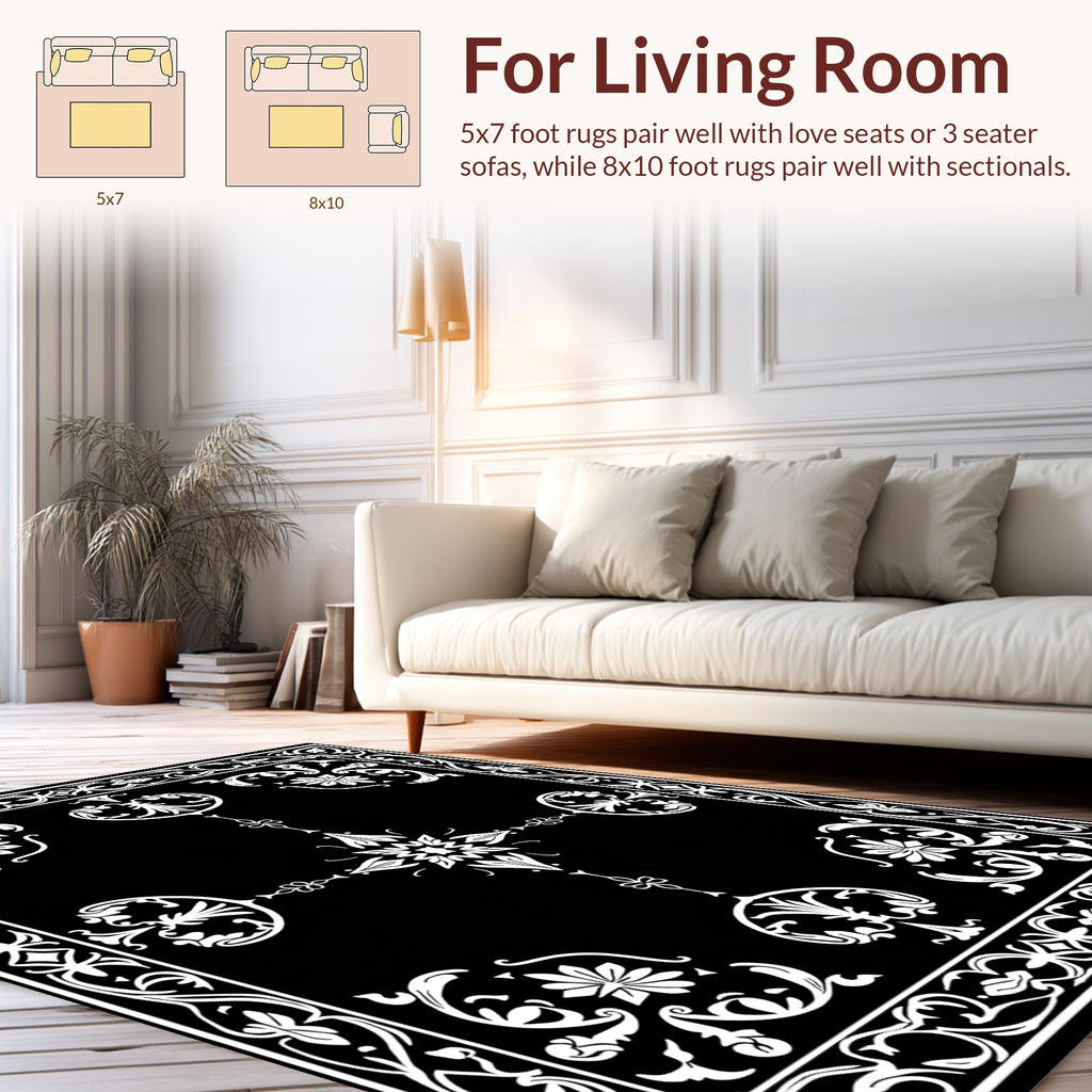 Classic White Floral Intricate Scroll Rug