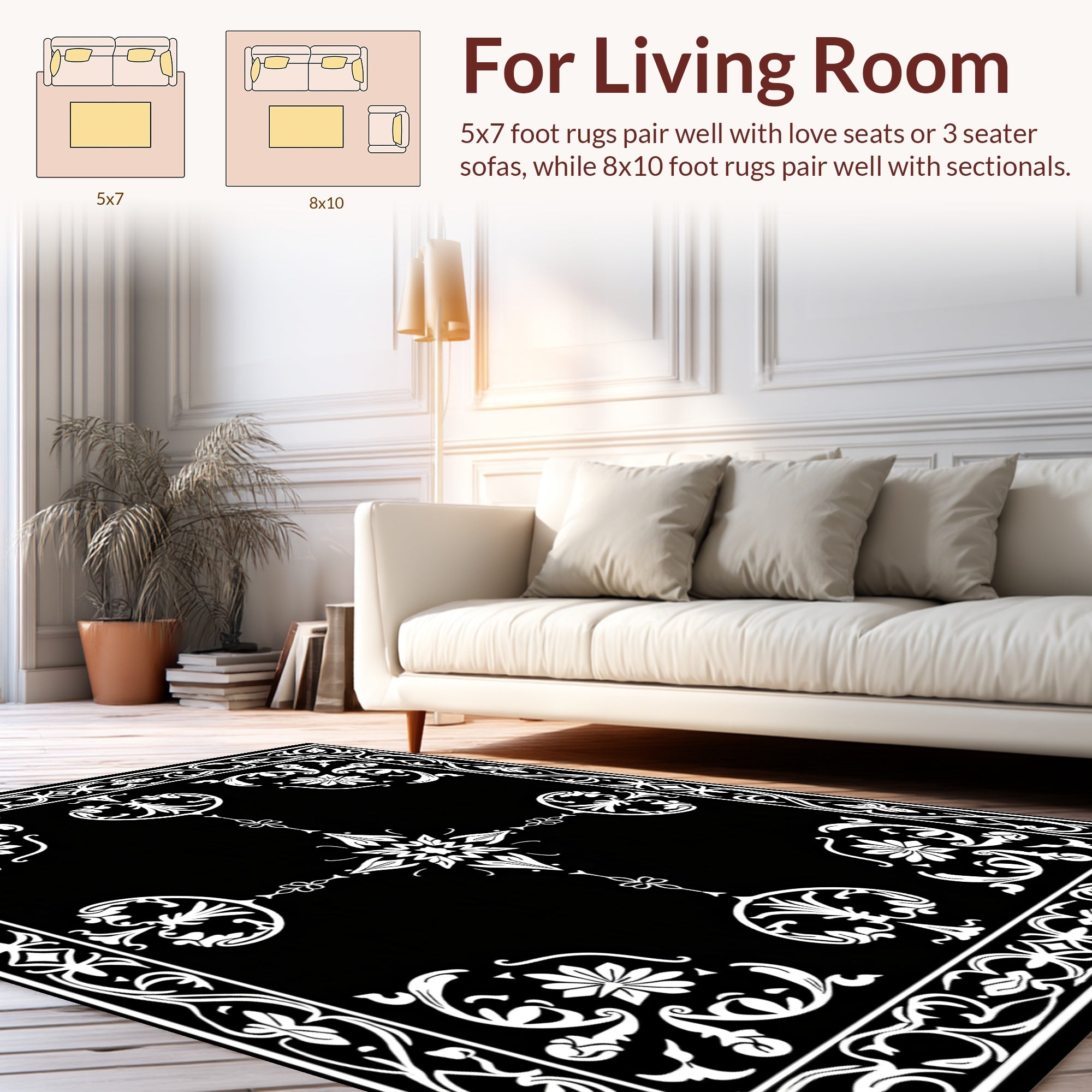Classic White Floral Intricate Scroll Rug