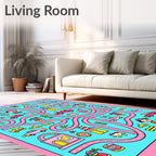 Cute Pink Yellow Dog Cars Maze Rug