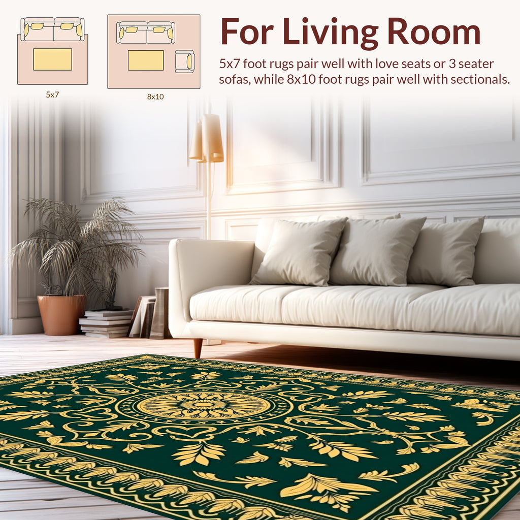Elegant Gold Floral Patterned Rug