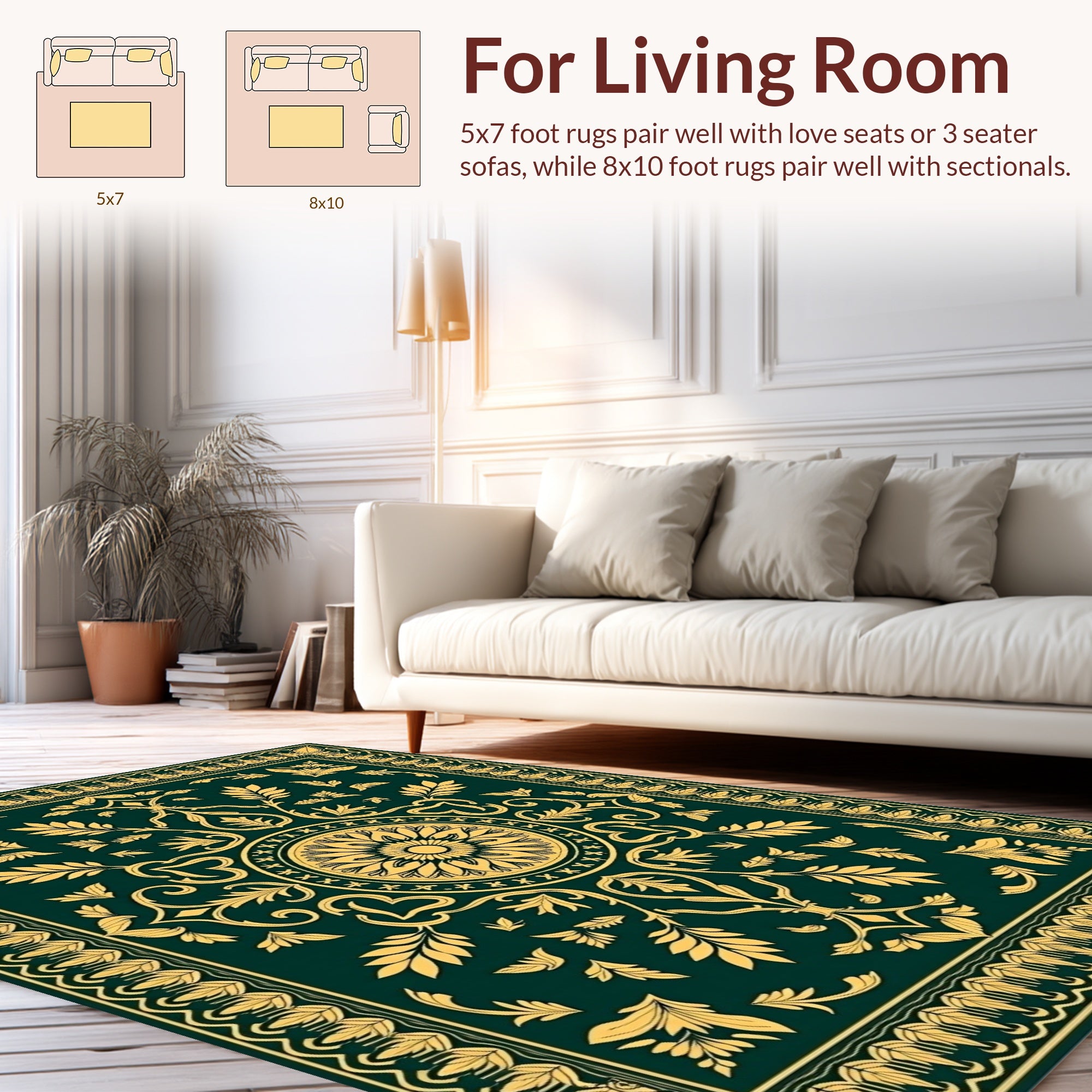 Elegant Gold Floral Patterned Rug