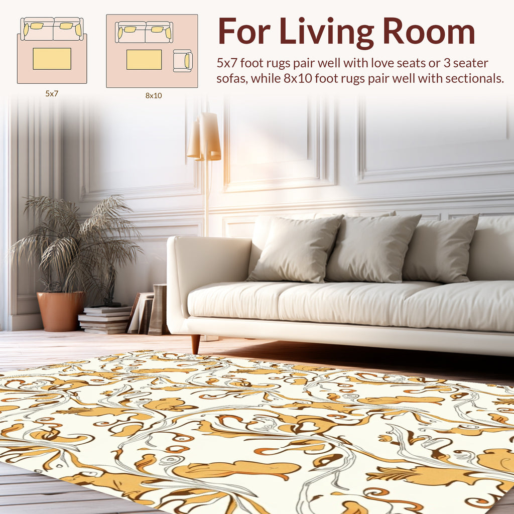 Organic Vine Golden Leaf Pattern Rug