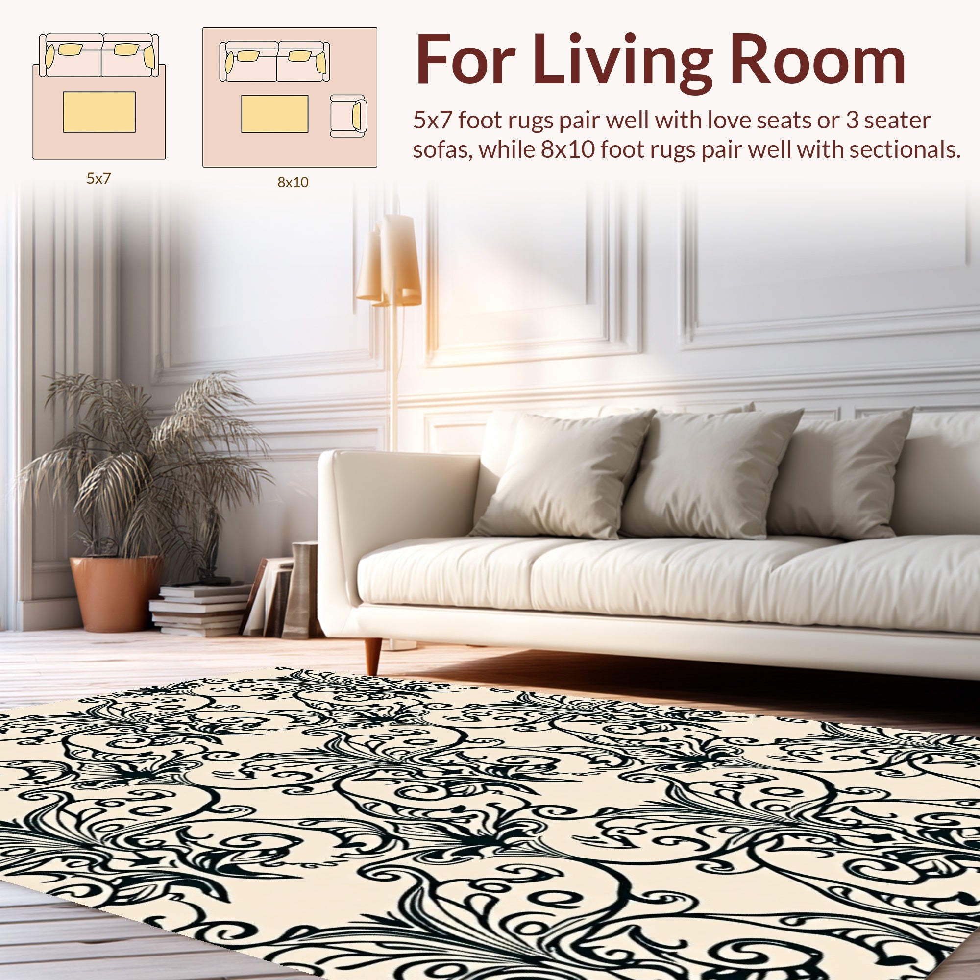 Classic Swirl Damask Pattern Rug