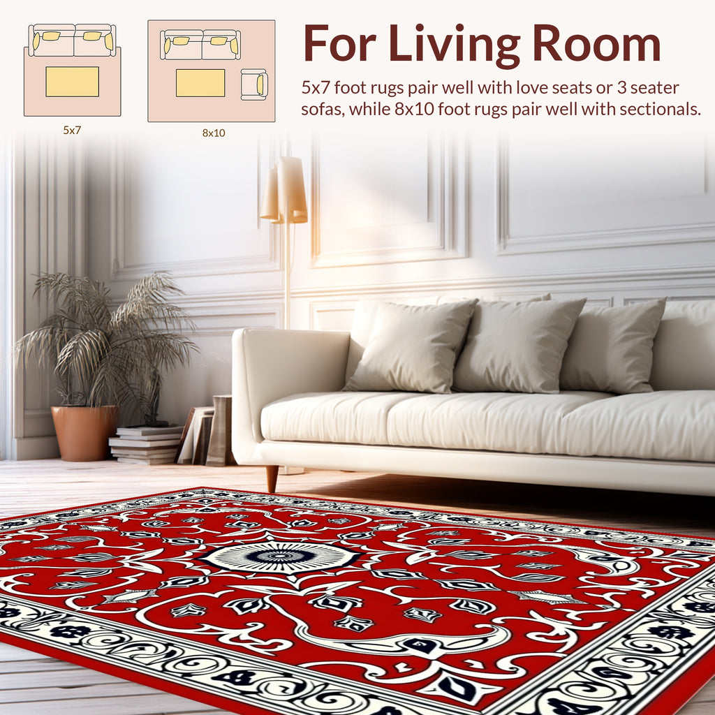 Intricate Red Floral Medallion Rug