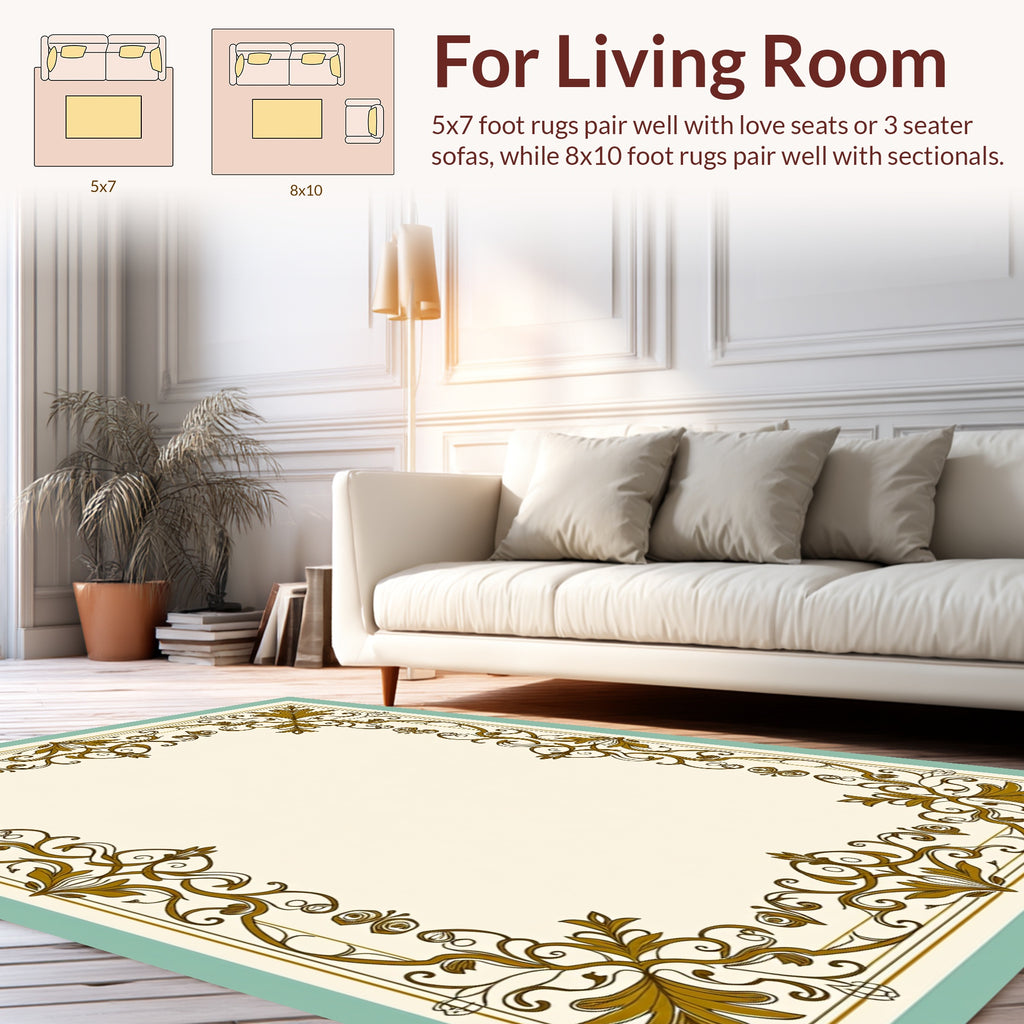 Ornate Golden Floral Border Design Rug