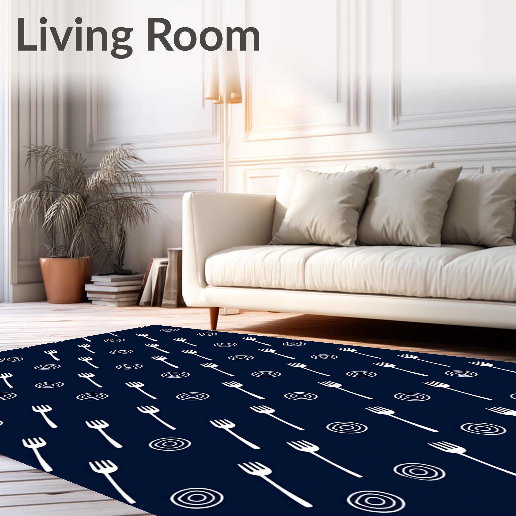 Delicate White Fork Collection Repeats Rug