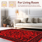 Red Floral Scrollwork with Black Border Rug