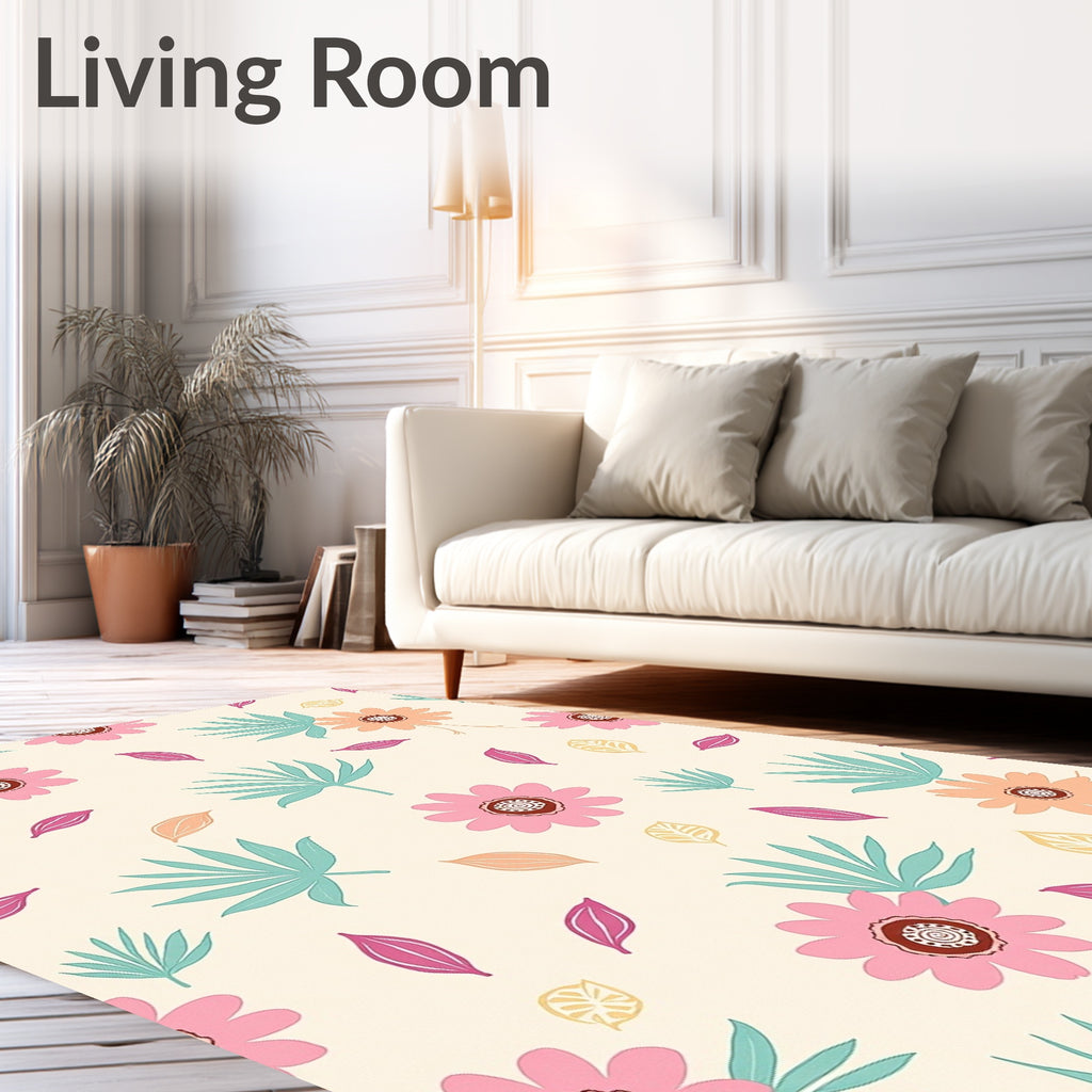 Whimsical Floral Palm Leaf Pattern Rug