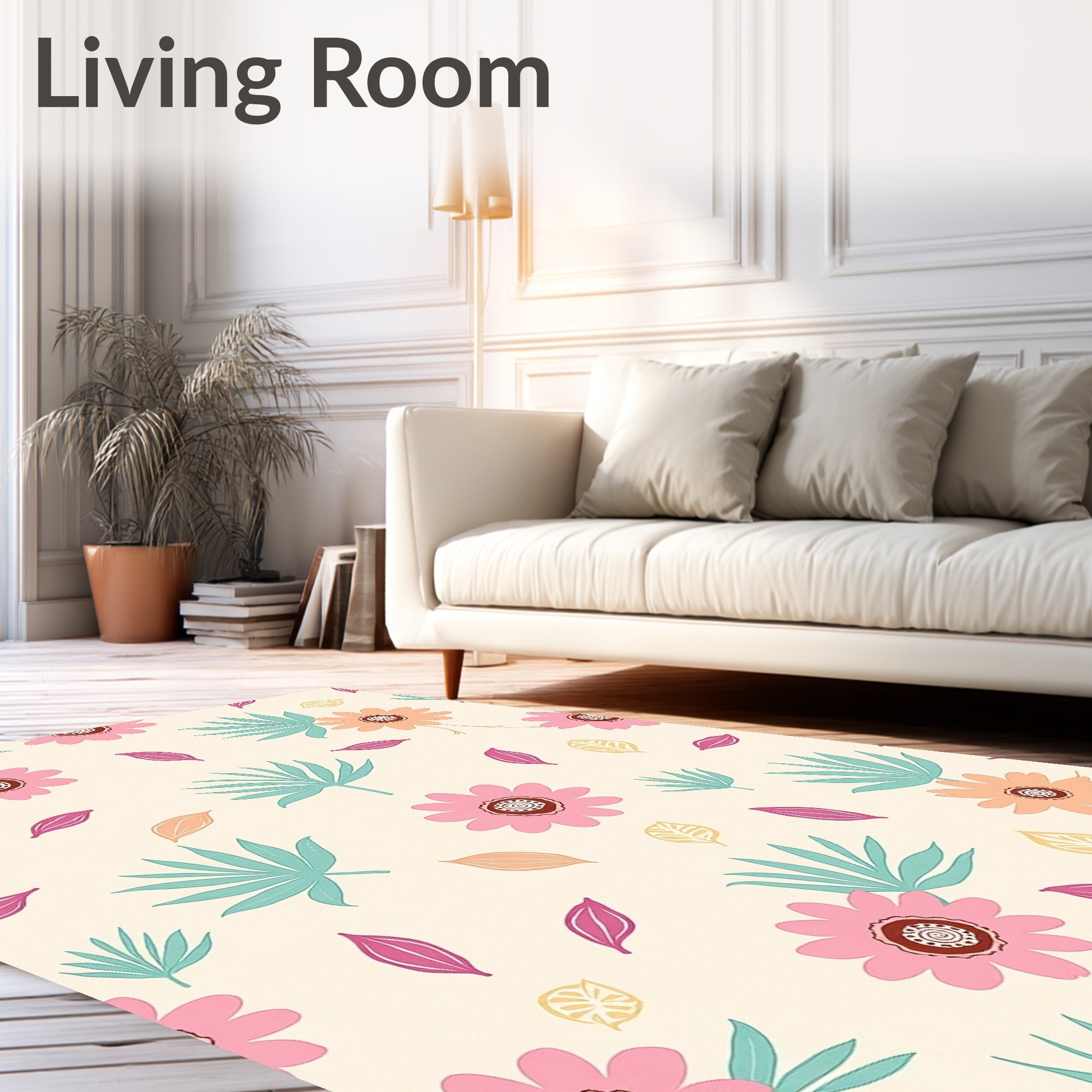 Whimsical Floral Palm Leaf Pattern Rug