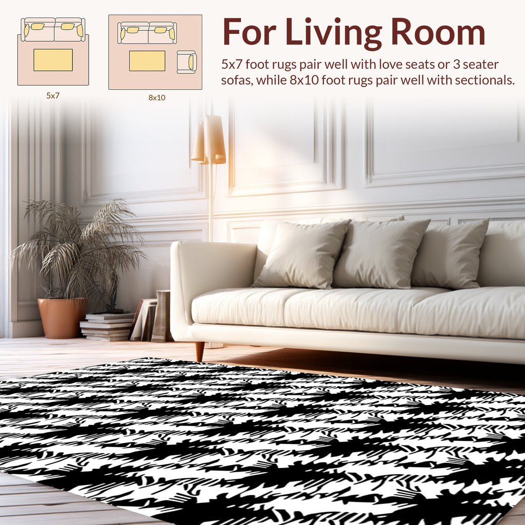 Black White Abstract Diagonal Design Rug
