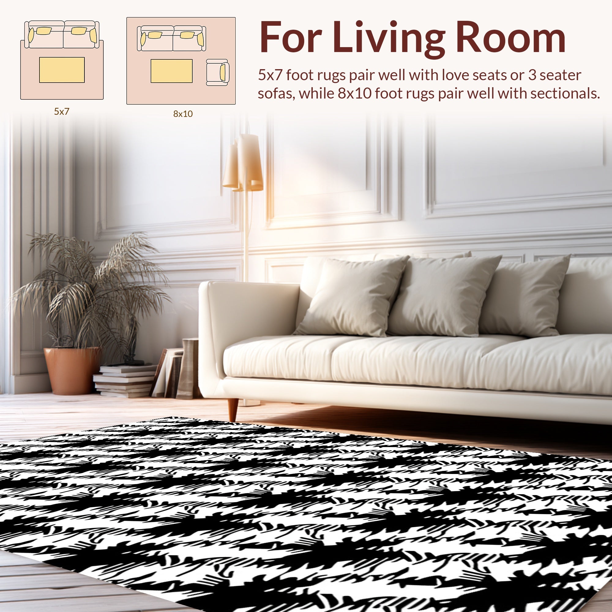 Black White Abstract Diagonal Design Rug