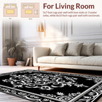 Classic Black White Floral Scrollwork Design Rug
