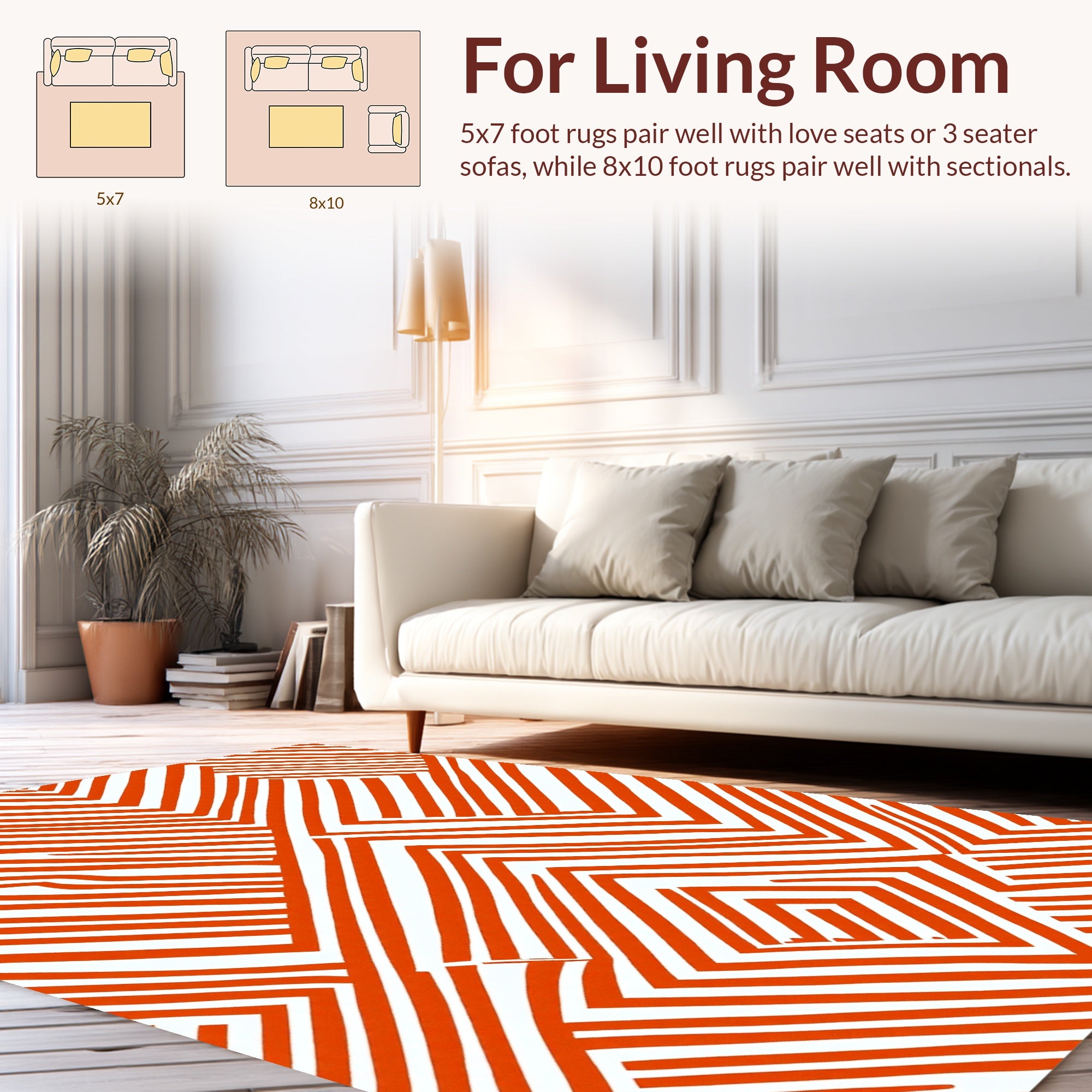 Bold Orange Geometric Zigzag Pattern Rug