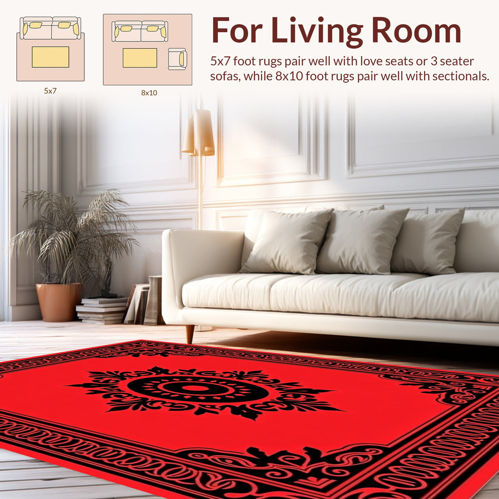 Bold Red Black Ornamental Arabesque Rug