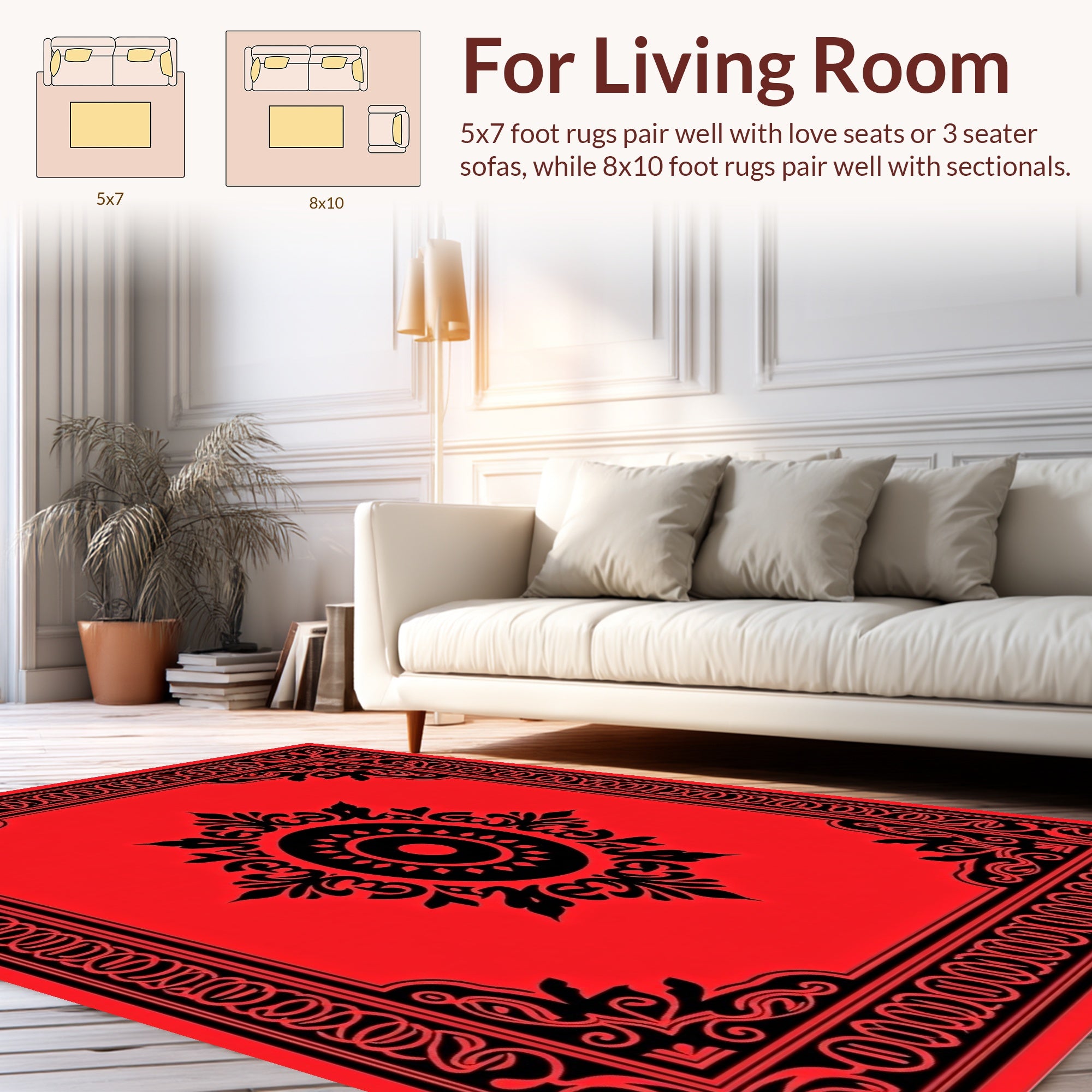 Bold Red Black Ornamental Arabesque Rug