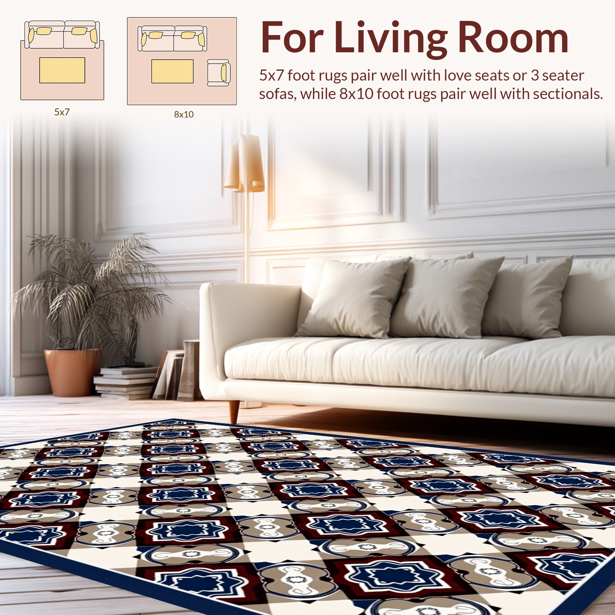 Geometric Lattice Indigo Burgundy Design Rug