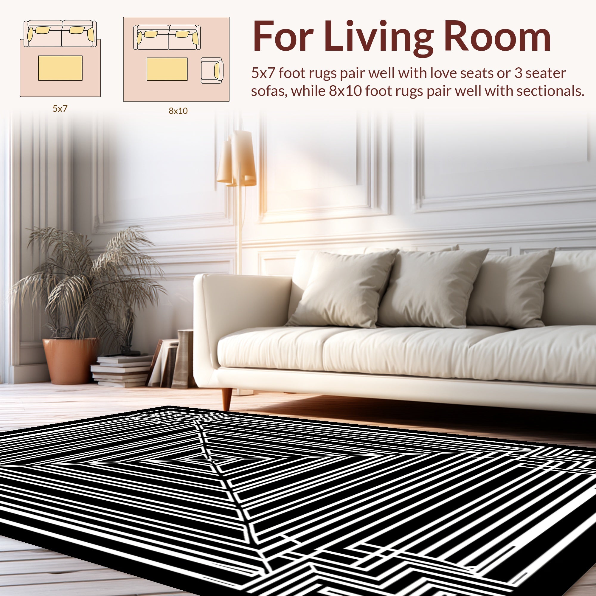 Black White Illusion Geometric Design Rug