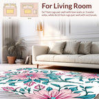 Pink Blue Floral Botanical Pattern Rug
