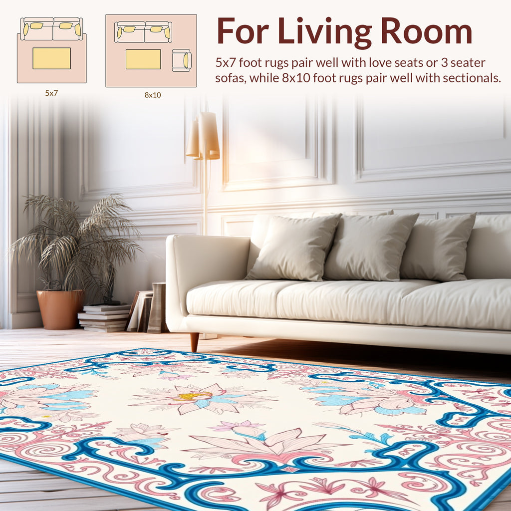 Floral Lotus Border Design Rug