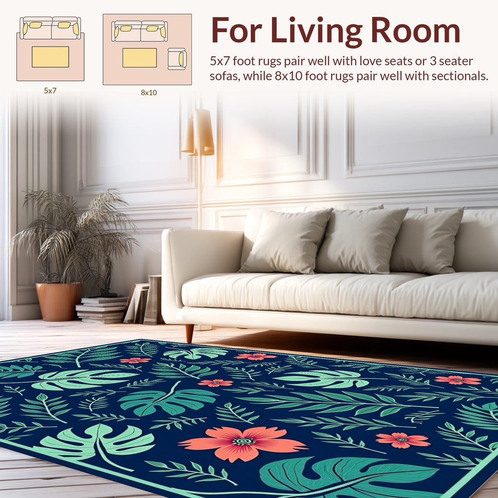 Tropical Leaf Flower Pattern Rug
