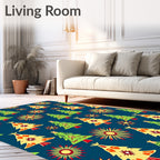 Festive Green Yellow Trees Sunbursts Rug