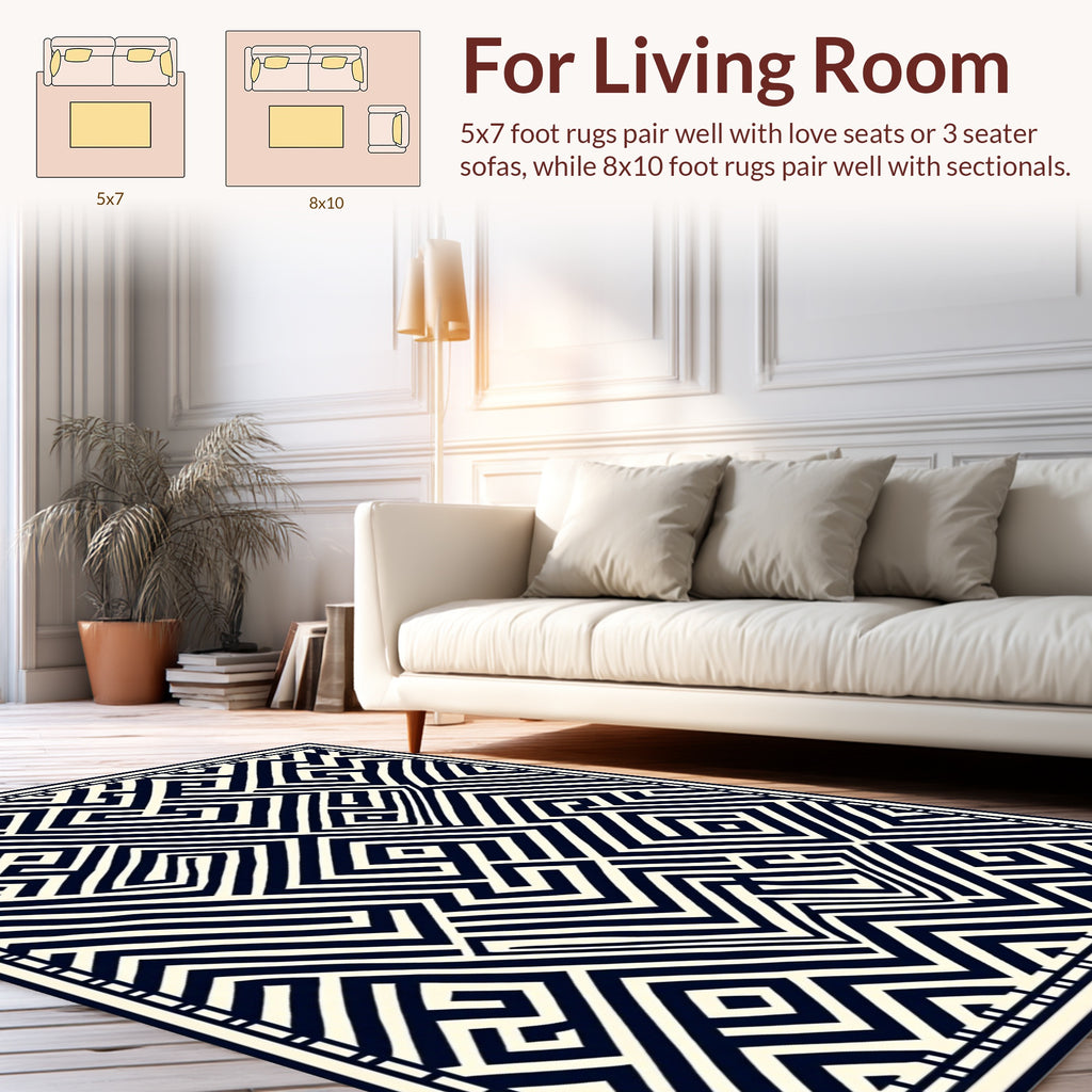 Abstract Black White Geometric Maze Design Rug