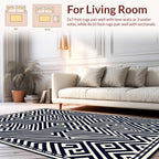 Abstract Black White Geometric Maze Design Rug