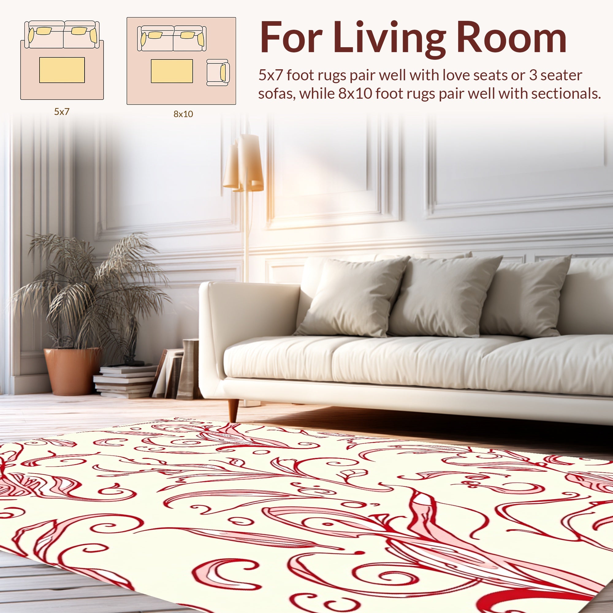 Red Swirl Botanical Pattern Rug